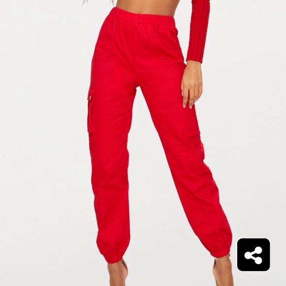 red cargo joggers womens